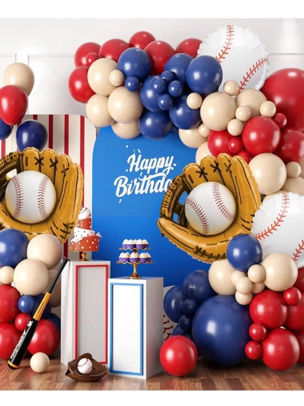 Baseball Party Supplies Kit - Red & White